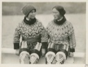 Image of Eskimo [Kalaallit] girls- sitting on rail of Bowdoin